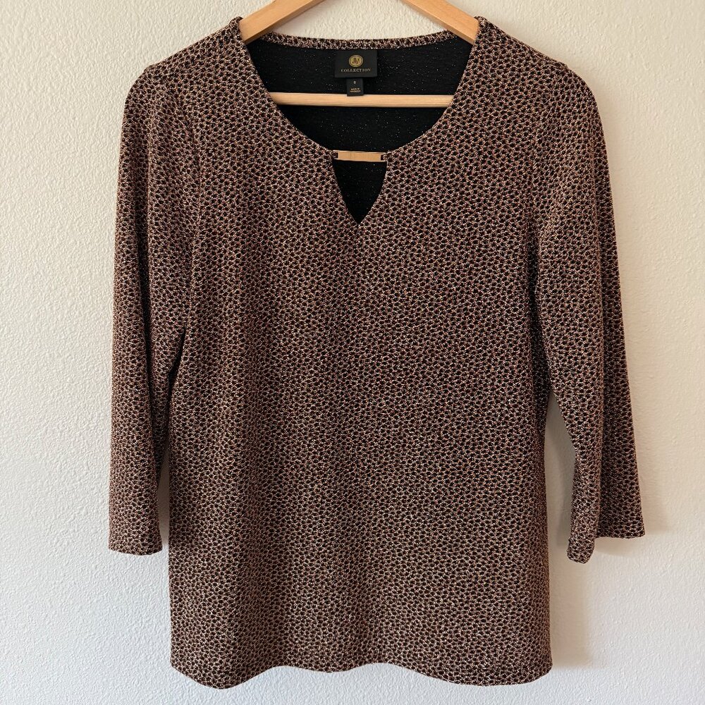 JM Collection Black Gold Sparkly Top Keyhole Opening 3/4 Sleeves Size‎ S